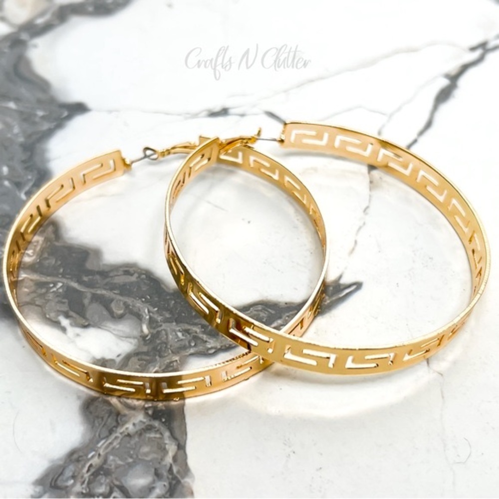 ❀ Large Egyptian Lightweight Gold Plated 3” Hoop Earrings